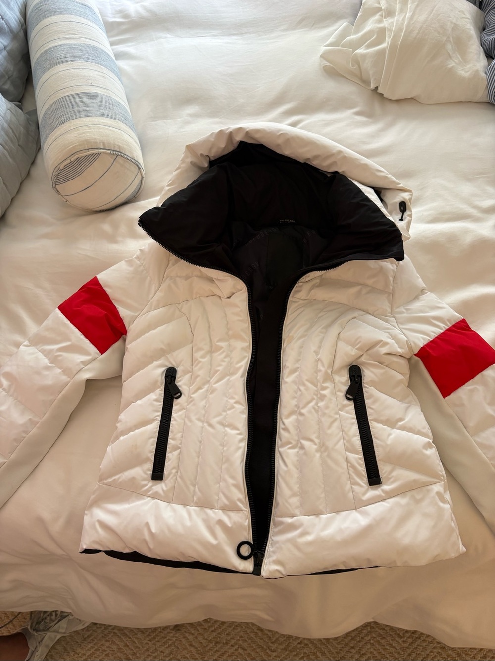Goldbergh White Ski Jacket with Red Sleeve Panels